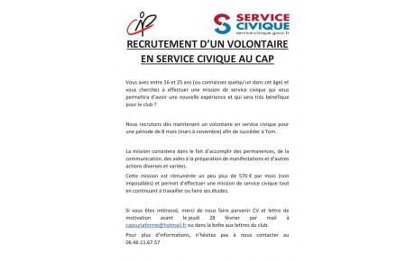 Recrutement d'un volontaire en service civique