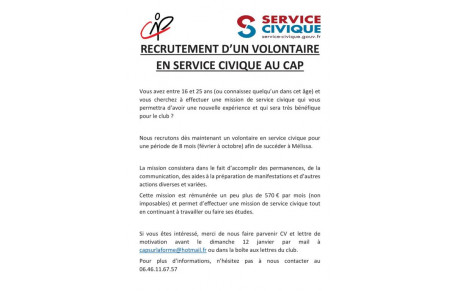 Recherche d'un nouveau volontaire en service civique
