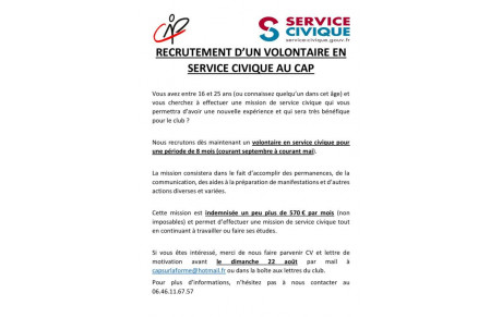 Recrutement d'un nouveau volontaire en service civique