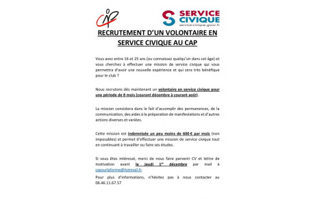 Recrutement d'un service civique au CAP
